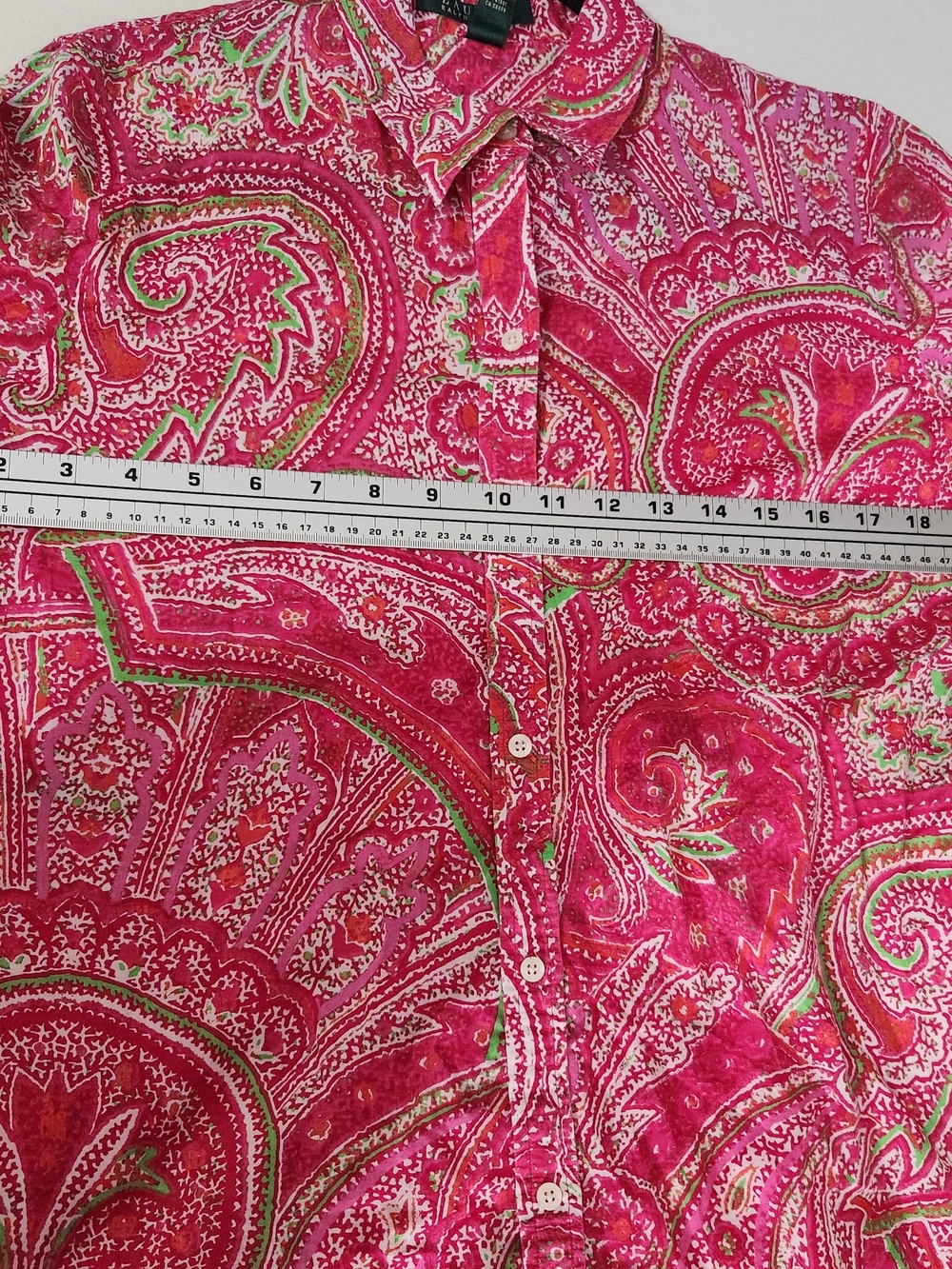 Lauren Ralph Lauren Pink, Green & White Printed Cotton Blouse - Picture 5 of 10